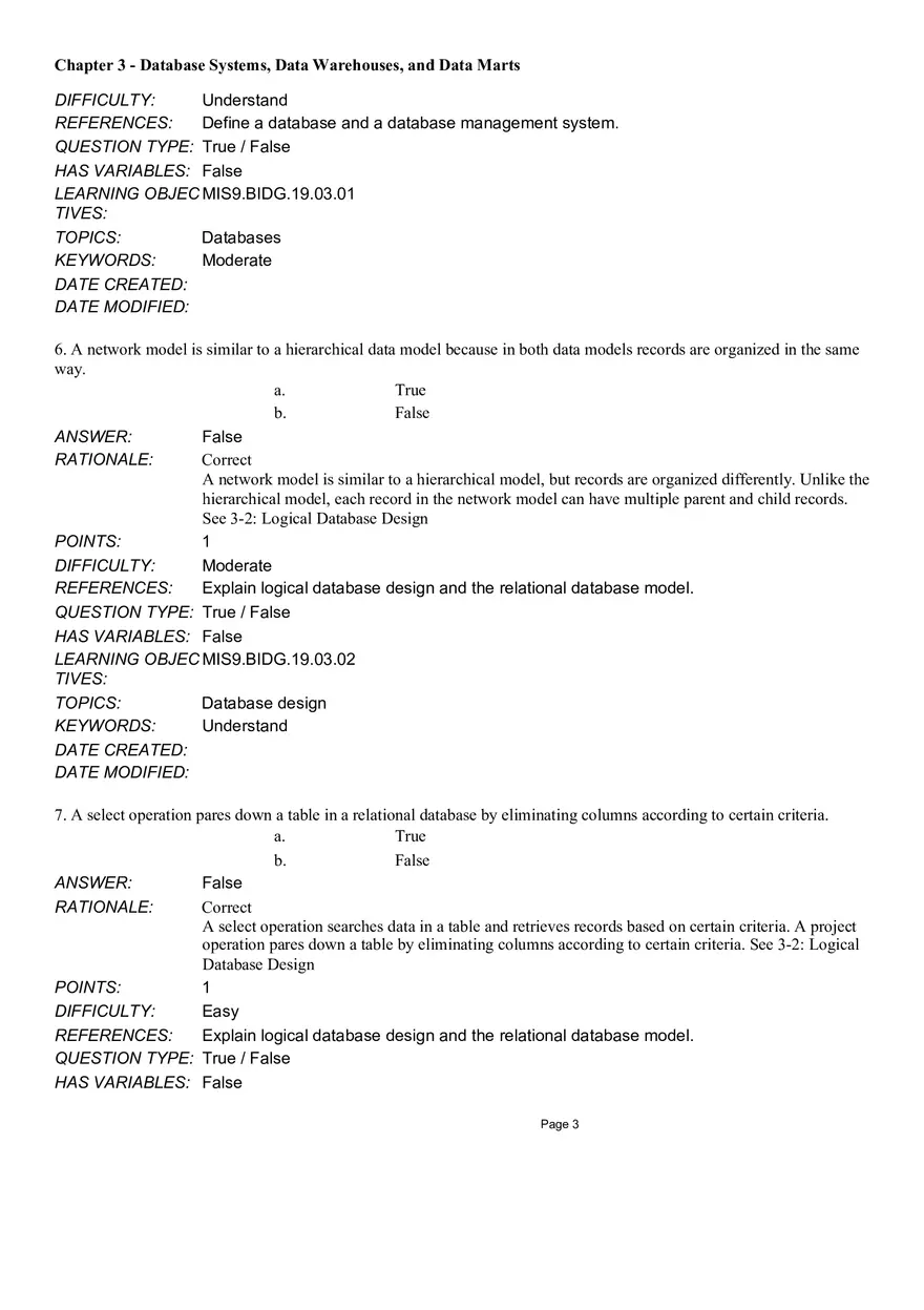 Chapter 3 Database Systems, Data Warehouses, and Data Marts True False - Page 3
