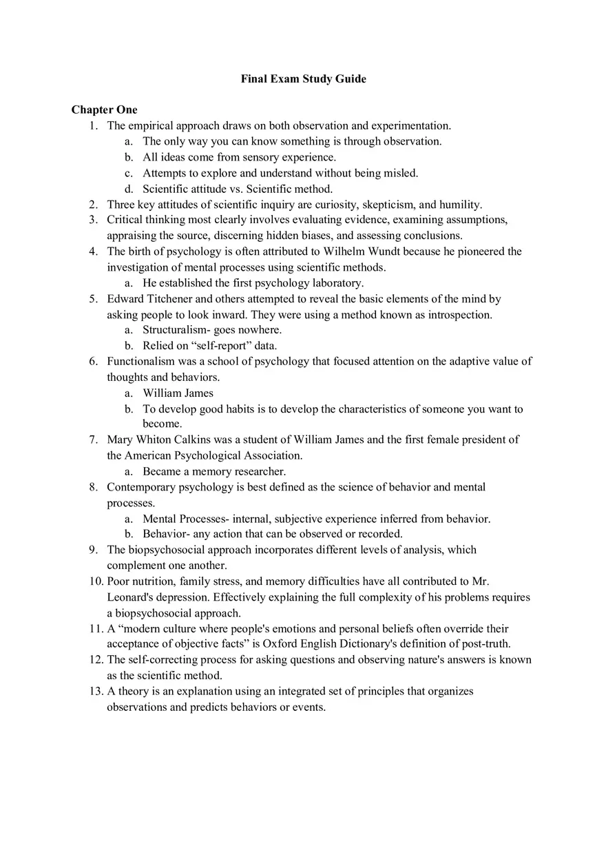 Psychology Final Exam Study Guide - Page 1