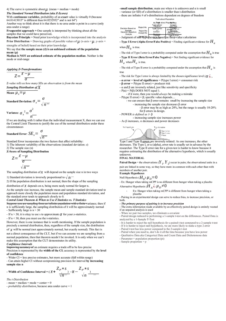 Biostats Final Cheat Sheet - Page 2