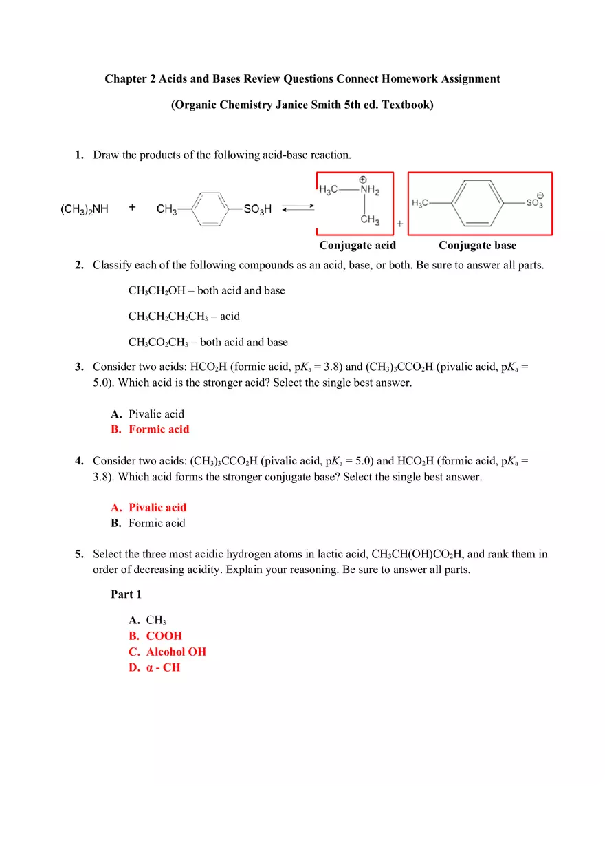 Chapter 2 Acids and Bases Review Questions Connect Homework Assignment - Page 1