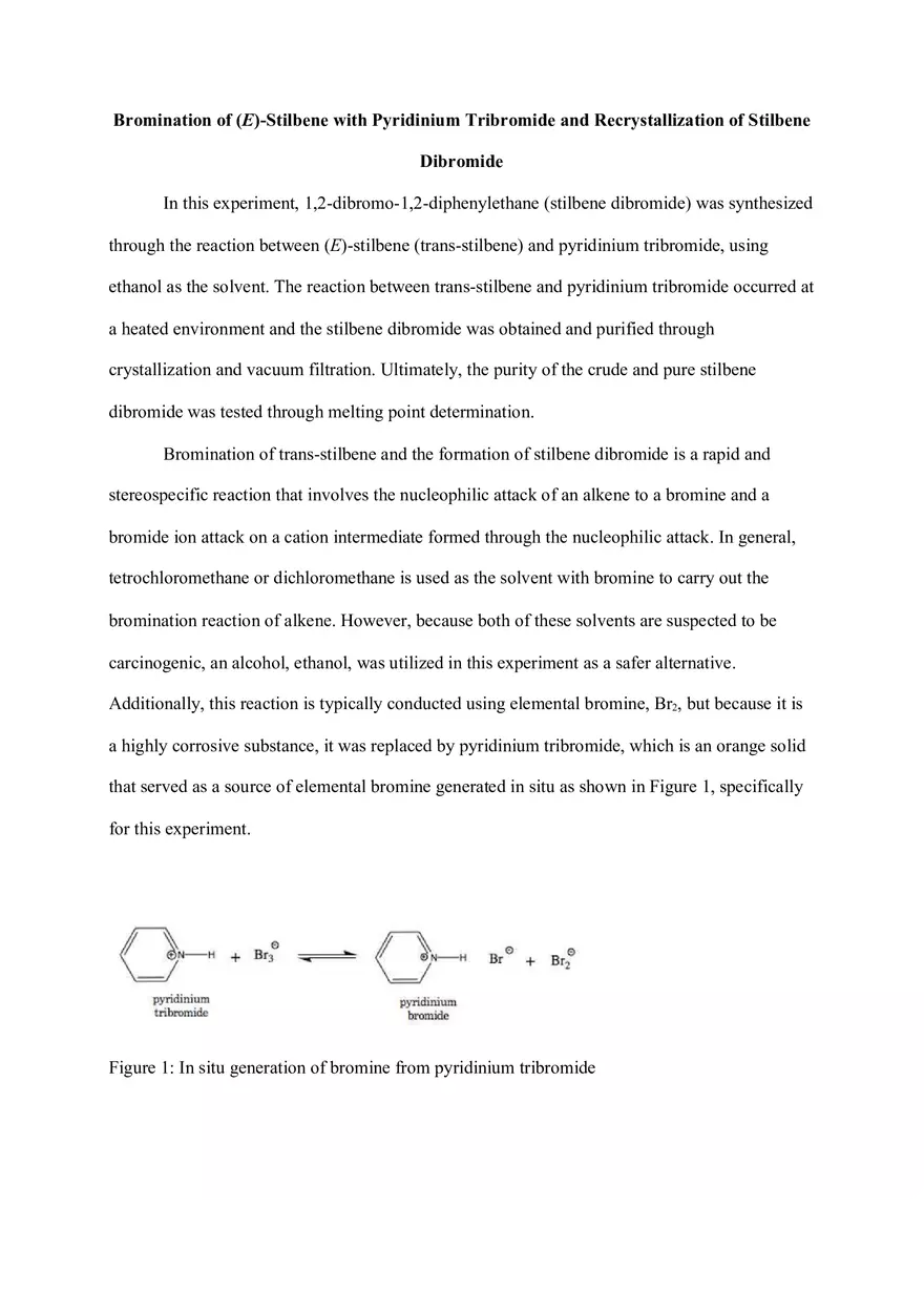Bromination of (E)-Stilbene with Pyridinium Tribromide and Recrystallization of Stilbene Dibromide - Page 1