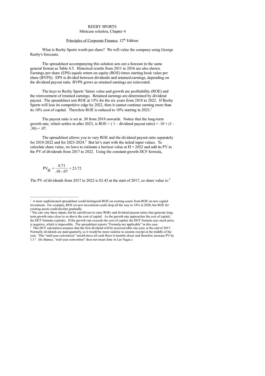 Reeby Sports Minicase Solution Chapter 4 - Page 1