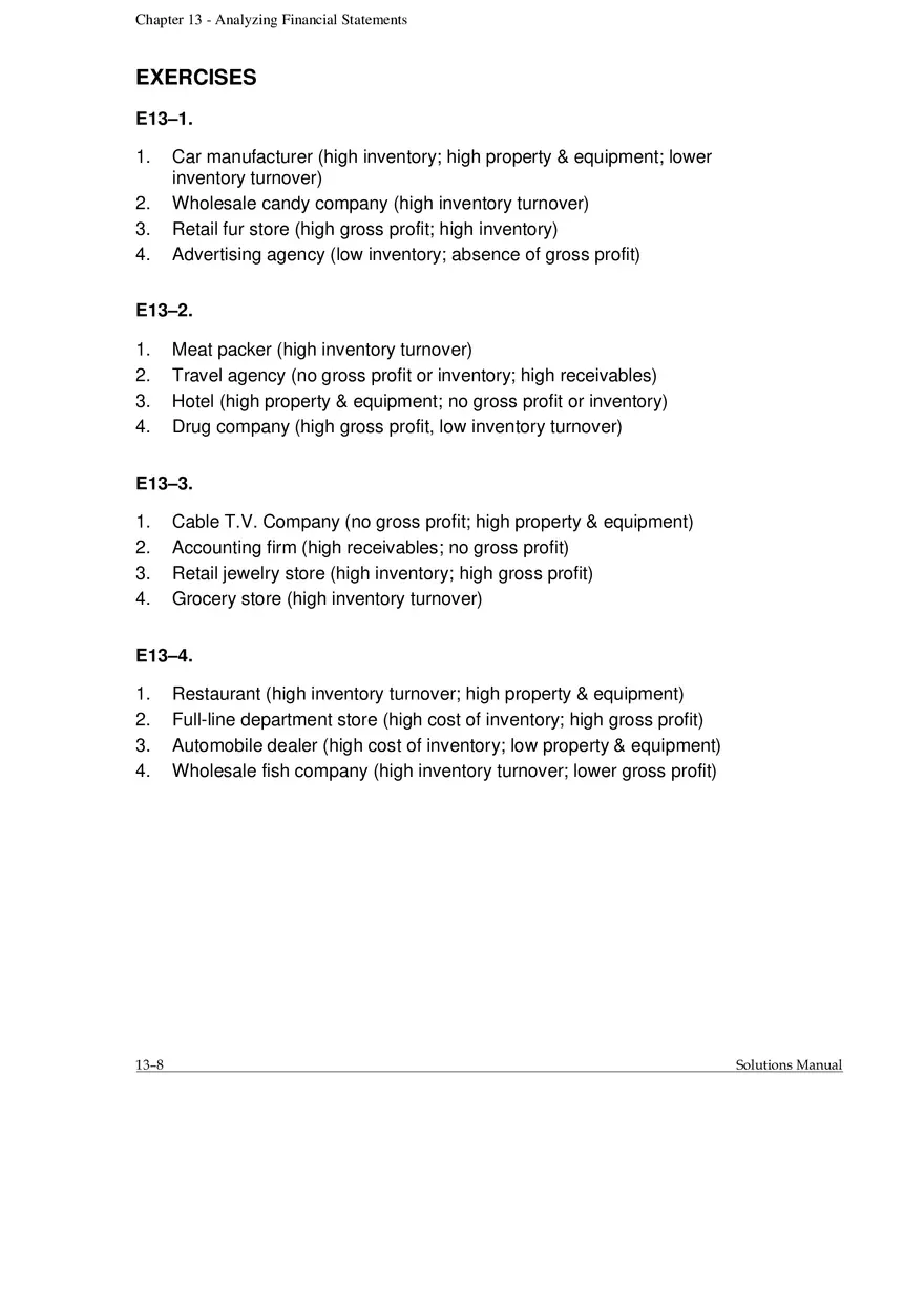 Chapter 13 Analyzing Financial Statements Exercises - Page 1
