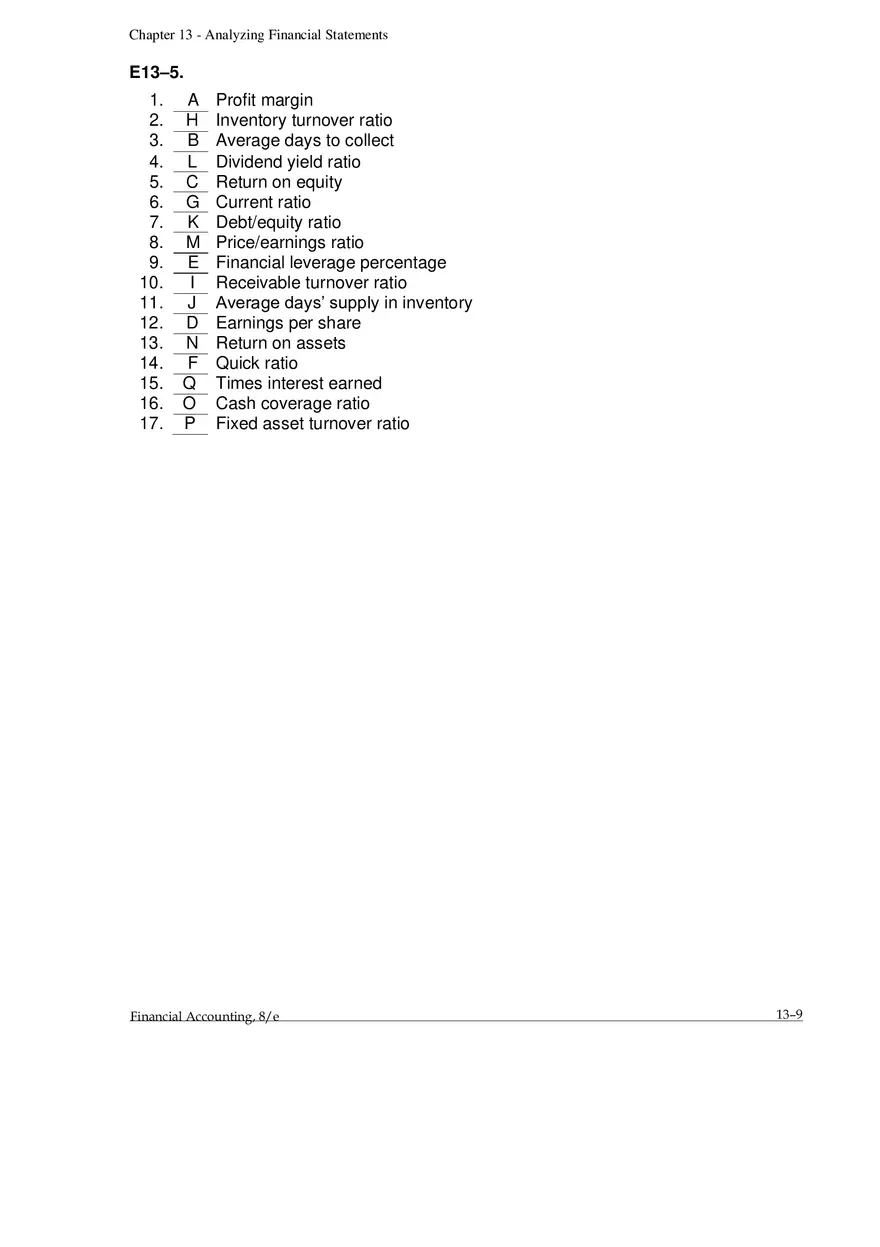 Chapter 13 Analyzing Financial Statements Exercises - Page 2