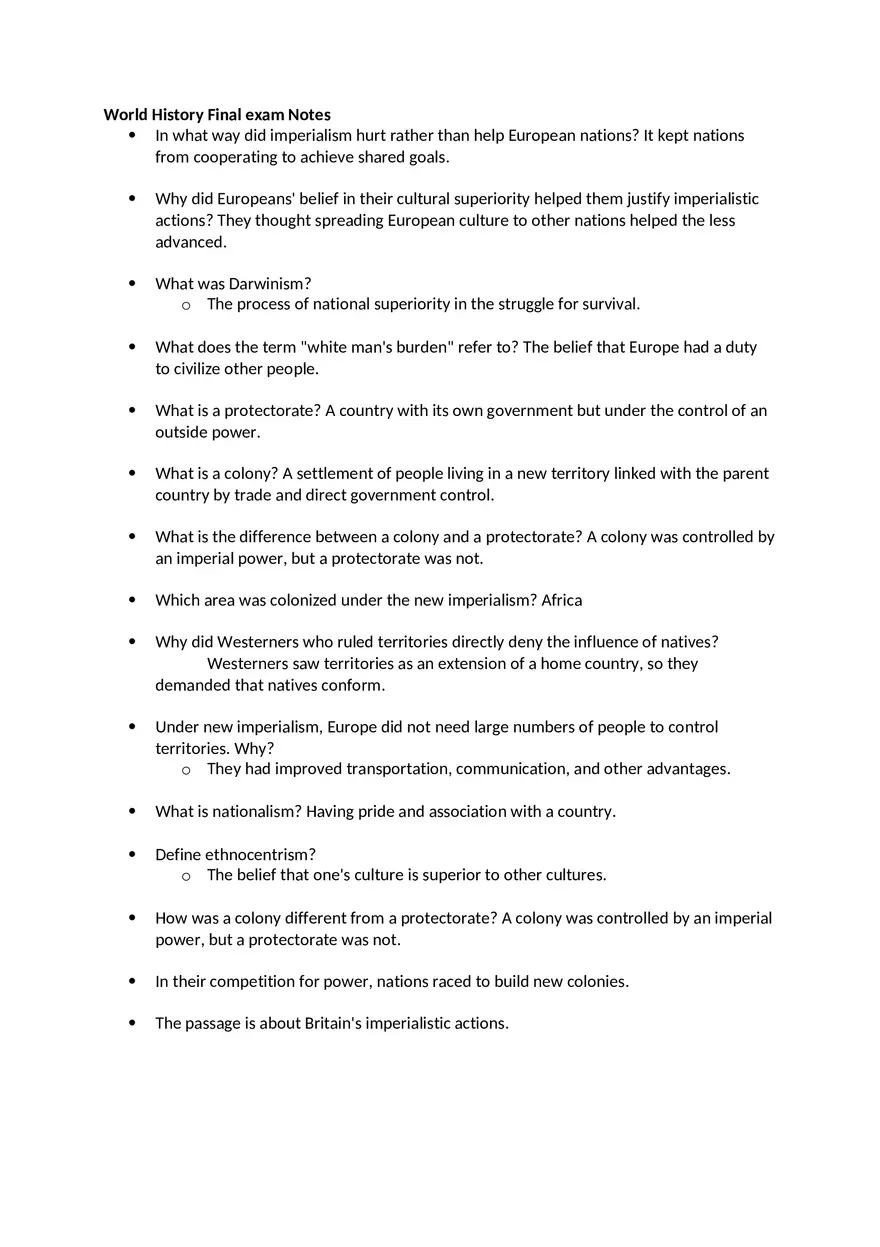World History Final Exam Notes - Page 1