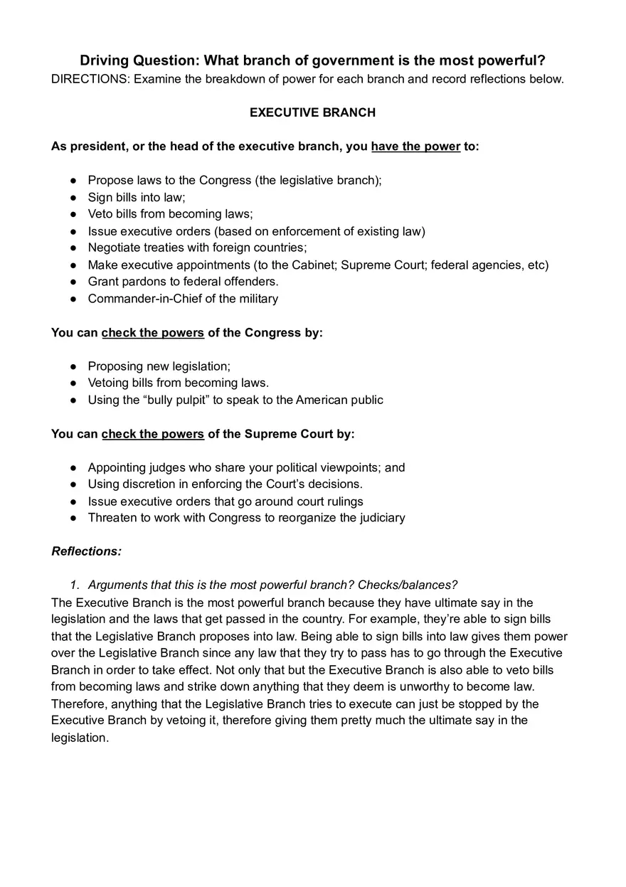 What Branch of Government is the Most Powerful - Page 1