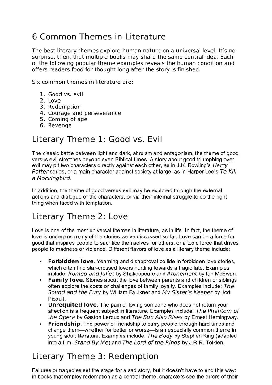 6 Common Themes in Literature - Page 1