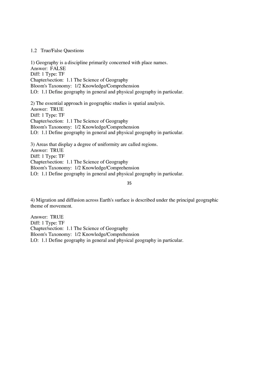 Chapter 1 Essentials of Geography True False - Page 1