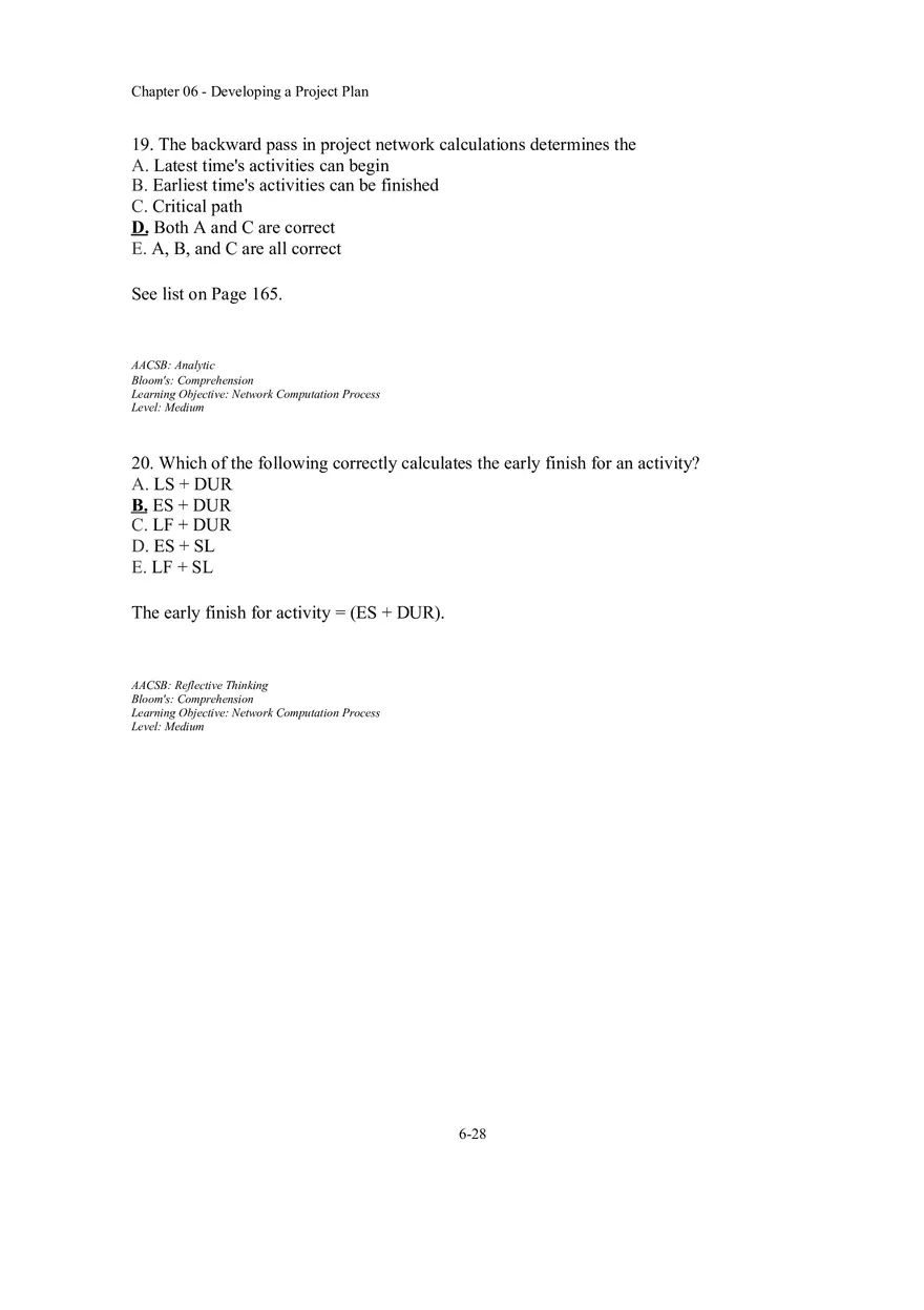 Chapter 06 - Developing a Project Plan Multiple Choice Part 2 - Page 1