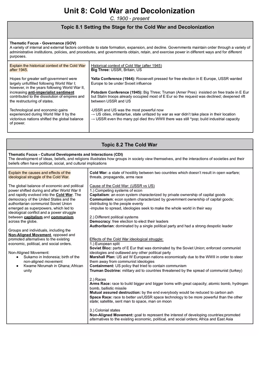 Unit 8 Cold War and Decolonization - Page 1