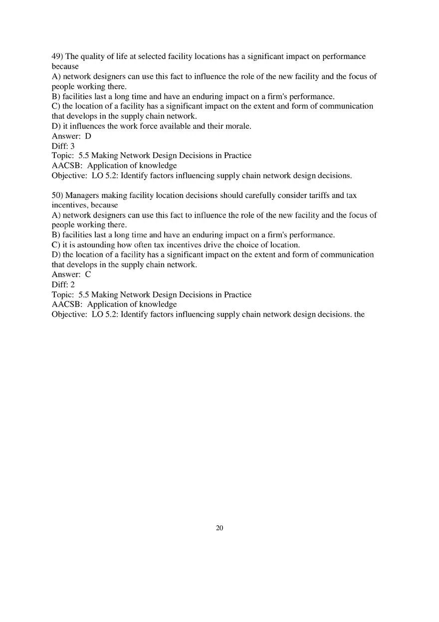 Chapter 5 Network Design in the Supply Chain Multiple Choice 2 - Page 8