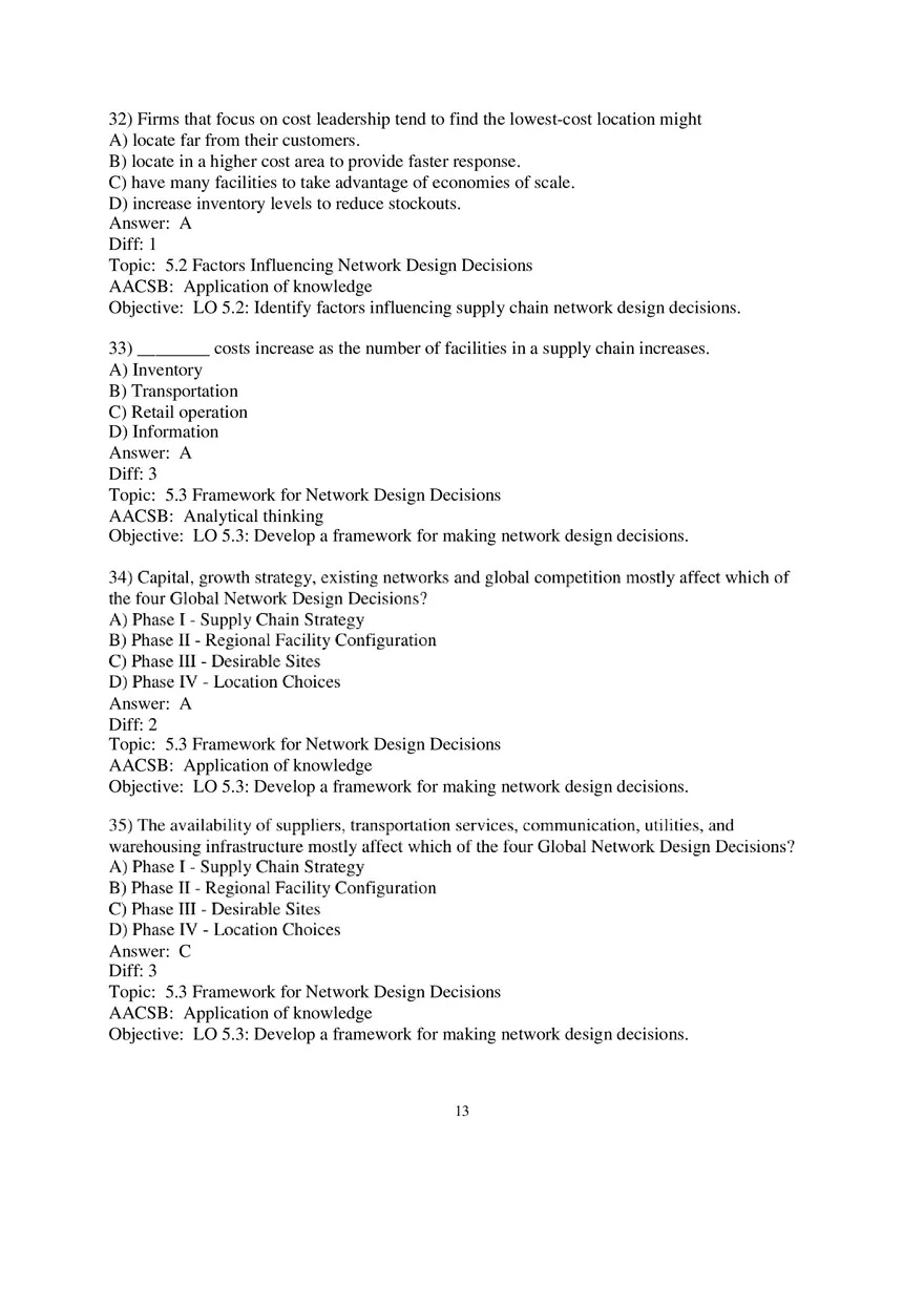 Chapter 5 Network Design in the Supply Chain Multiple Choice 2 - Page 1