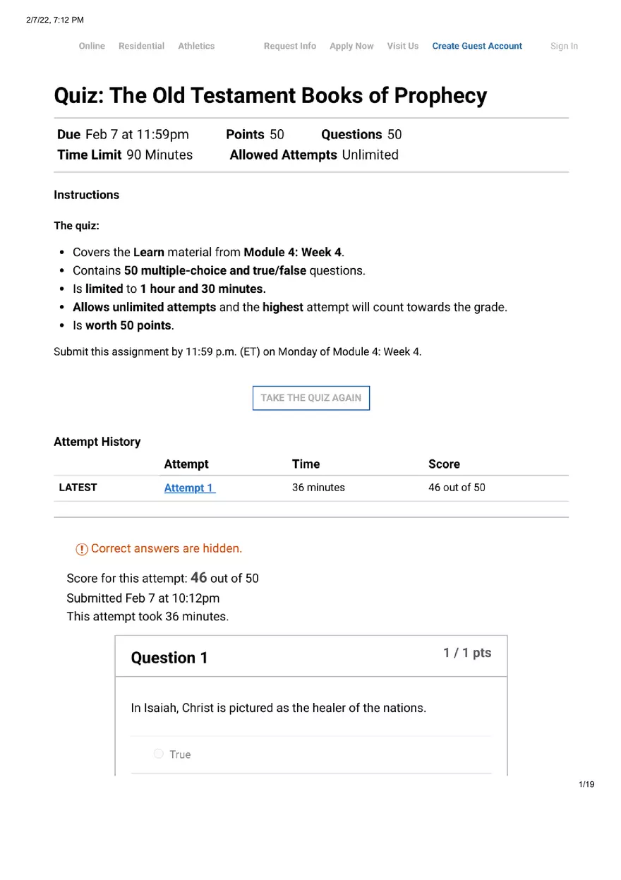Quiz The Old Testament Books of Prophecy - Page 1