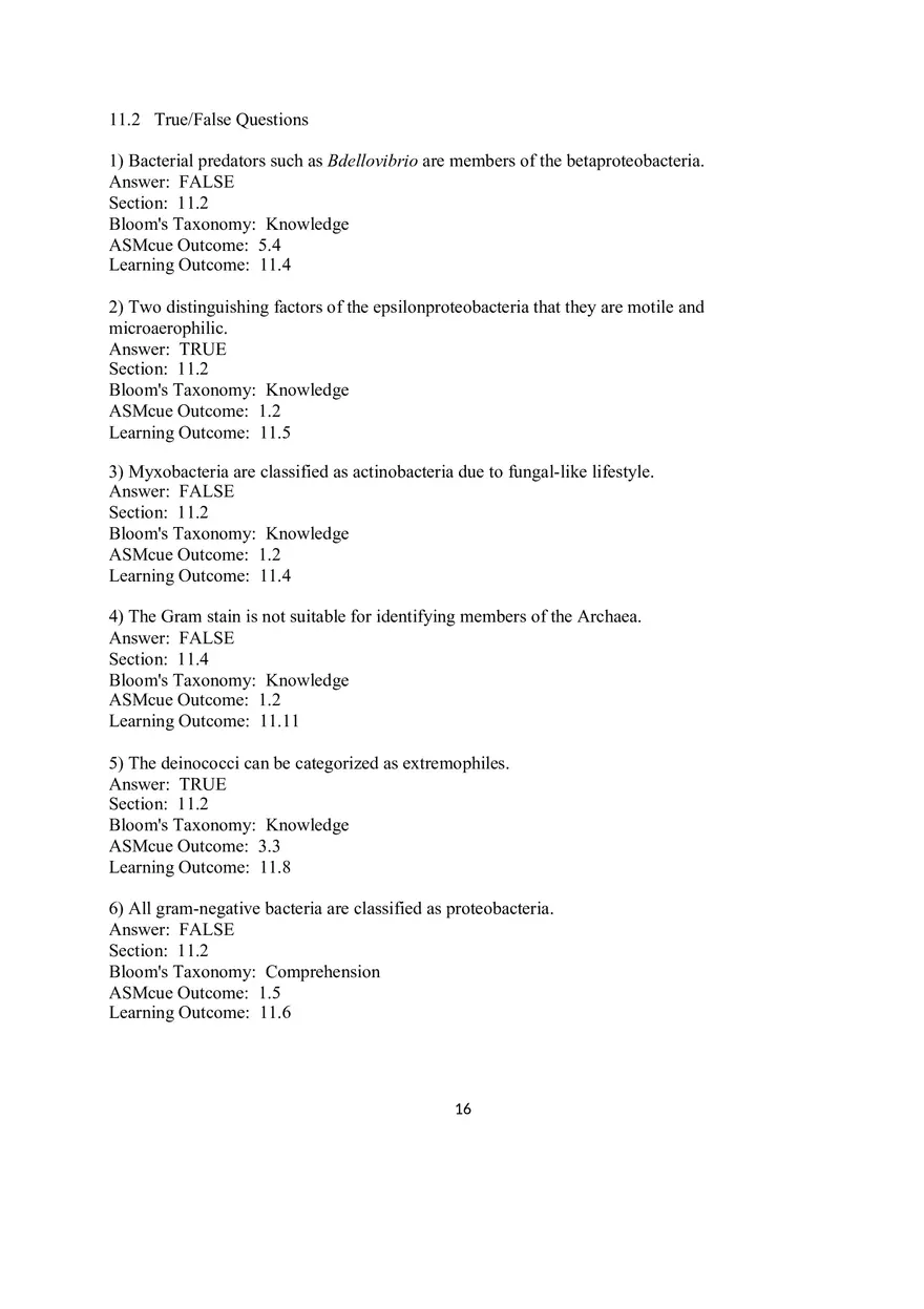 Chapter 11 The Prokaryotes Domains Bacteria and Archaea True False Essay - Page 1