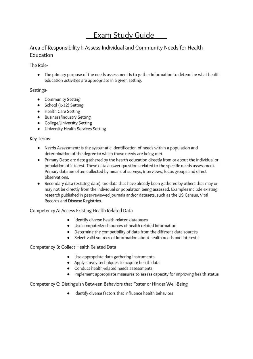 Area of Responsibility I Assess Individualand Community Needs for Health Education - Page 1