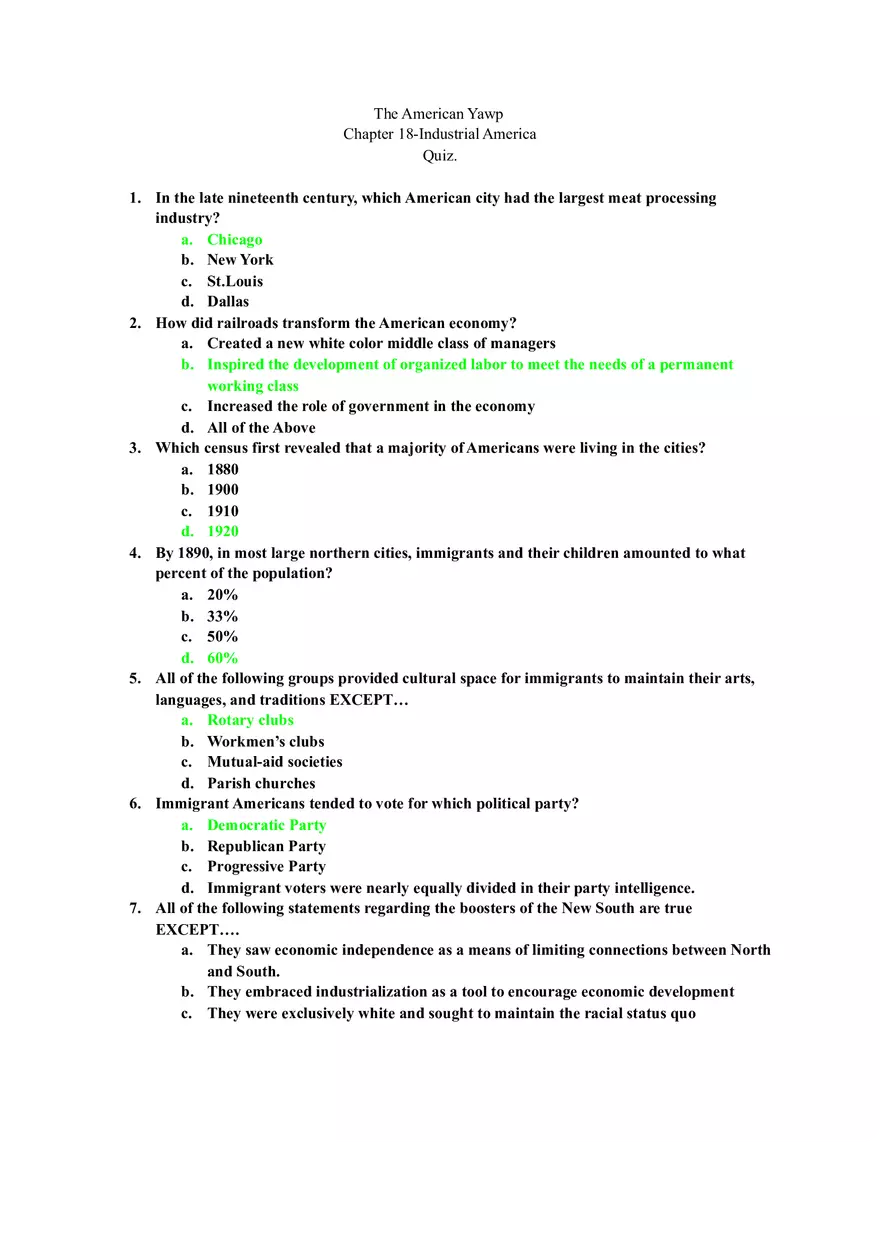 Chapter 18 Industrial America Quiz - Page 1