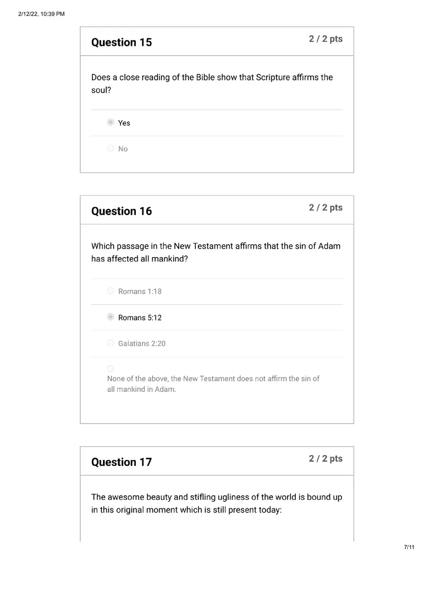 Quiz Introduction to the Study of Humanity and Sin - Page 8