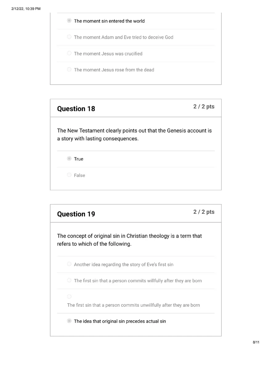 Quiz Introduction to the Study of Humanity and Sin - Page 9