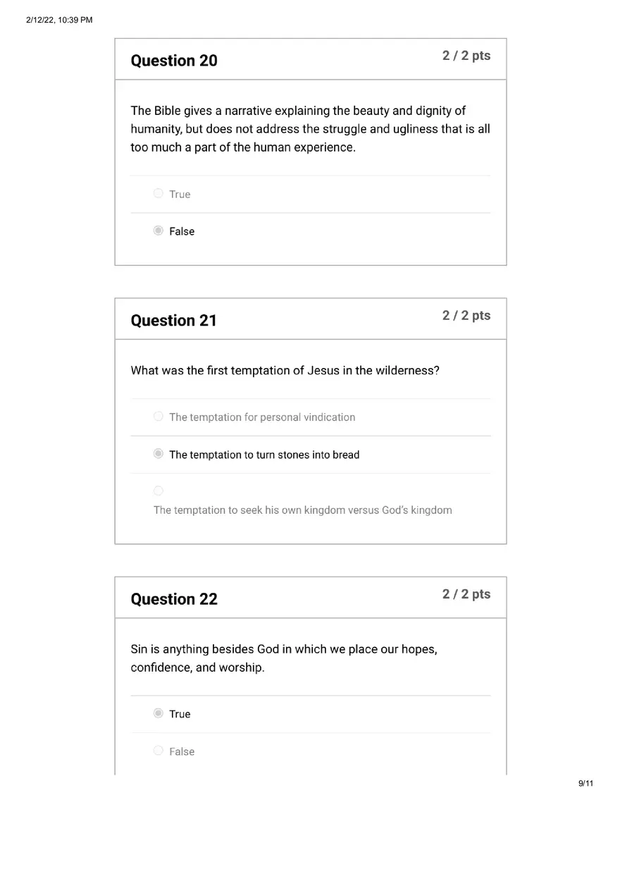 Quiz Introduction to the Study of Humanity and Sin - Page 10