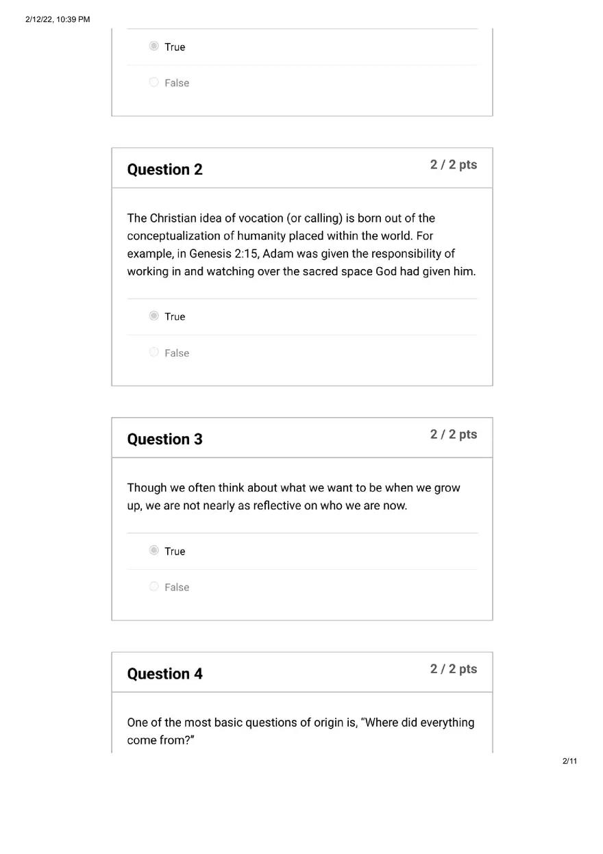 Quiz Introduction to the Study of Humanity and Sin - Page 2