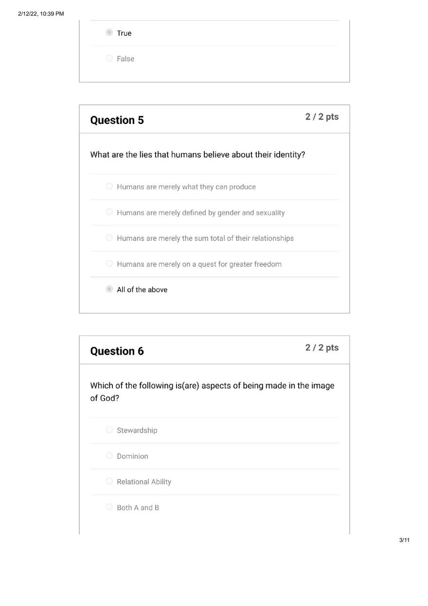 Quiz Introduction to the Study of Humanity and Sin - Page 4