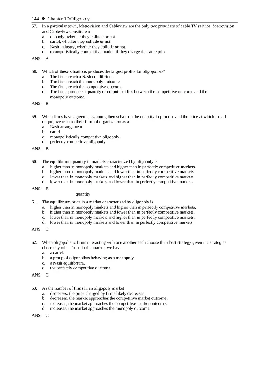 Chapter 17 Oligopoly Sec01 Multiple Choice - Page 5