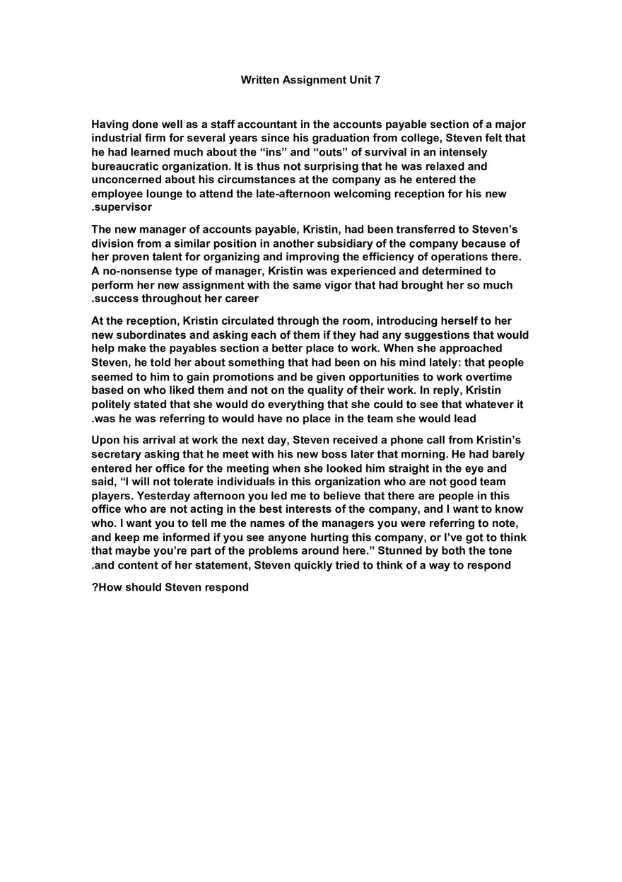 Business Ethics Written Assignment Unit 7 - Page 1