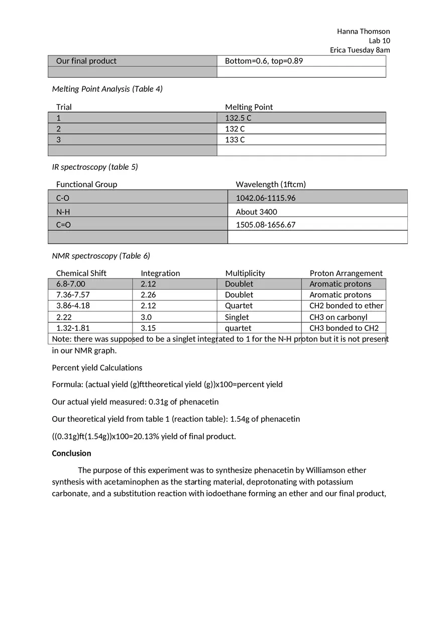 Williamson Ether Synthesis Lab Report - Page 7