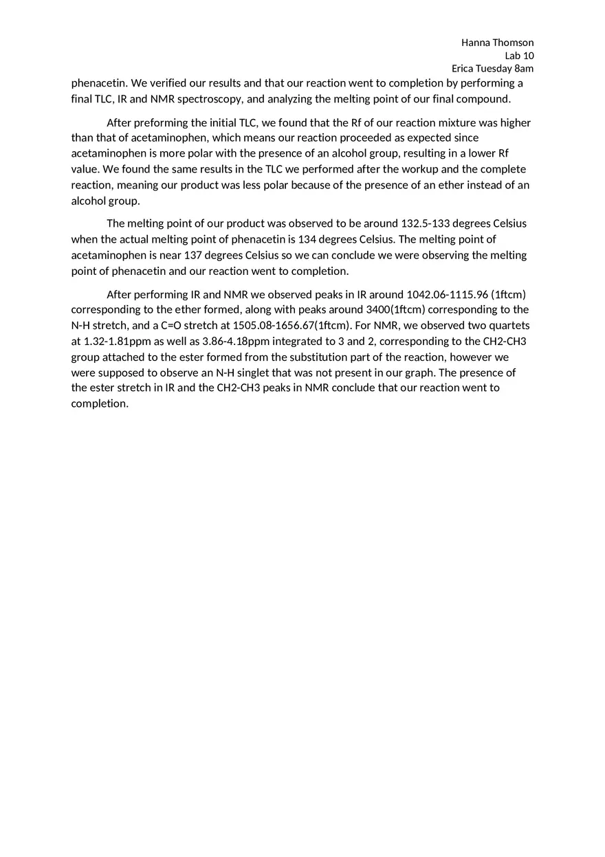 Williamson Ether Synthesis Lab Report - Page 8
