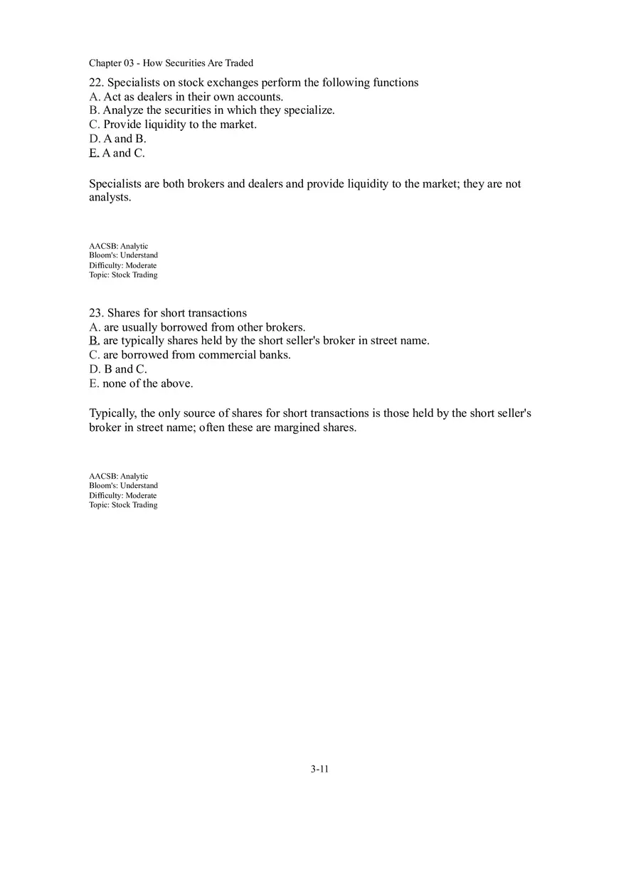 Chapter 03 How Securities Are Traded Answer Key Part 2 - Page 1