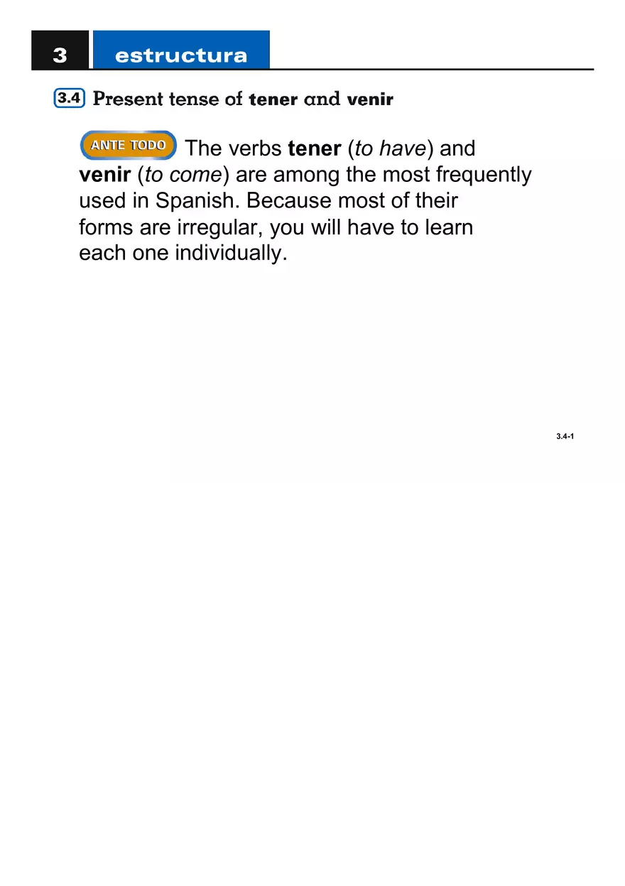 Present Tense of Tener and Venir - Page 1