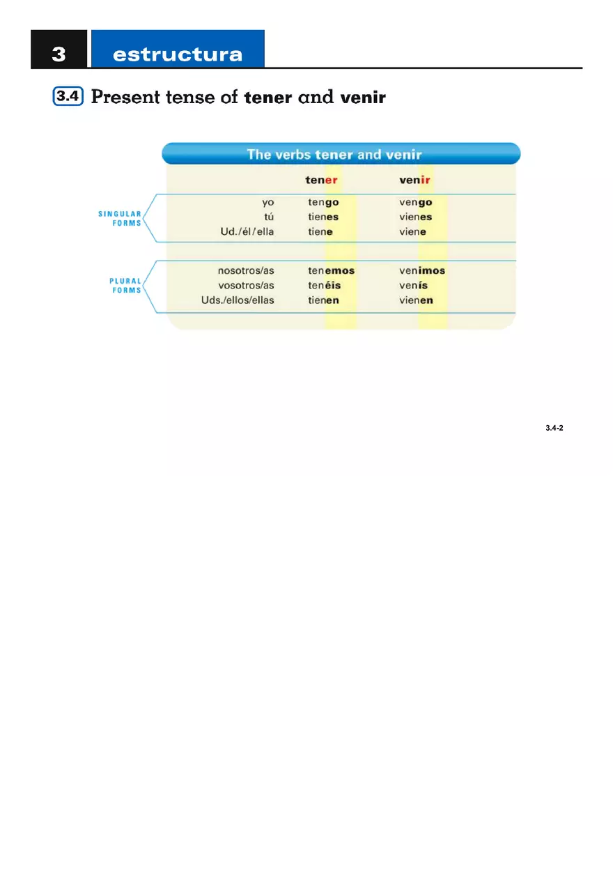 Present Tense of Tener and Venir - Page 2