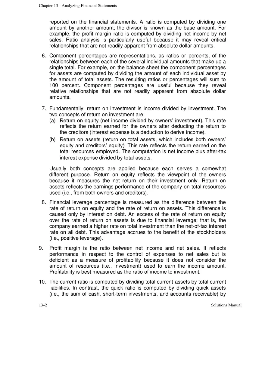Chapter 13 Analyzing Financial Statements Answers to Questions - Page 2