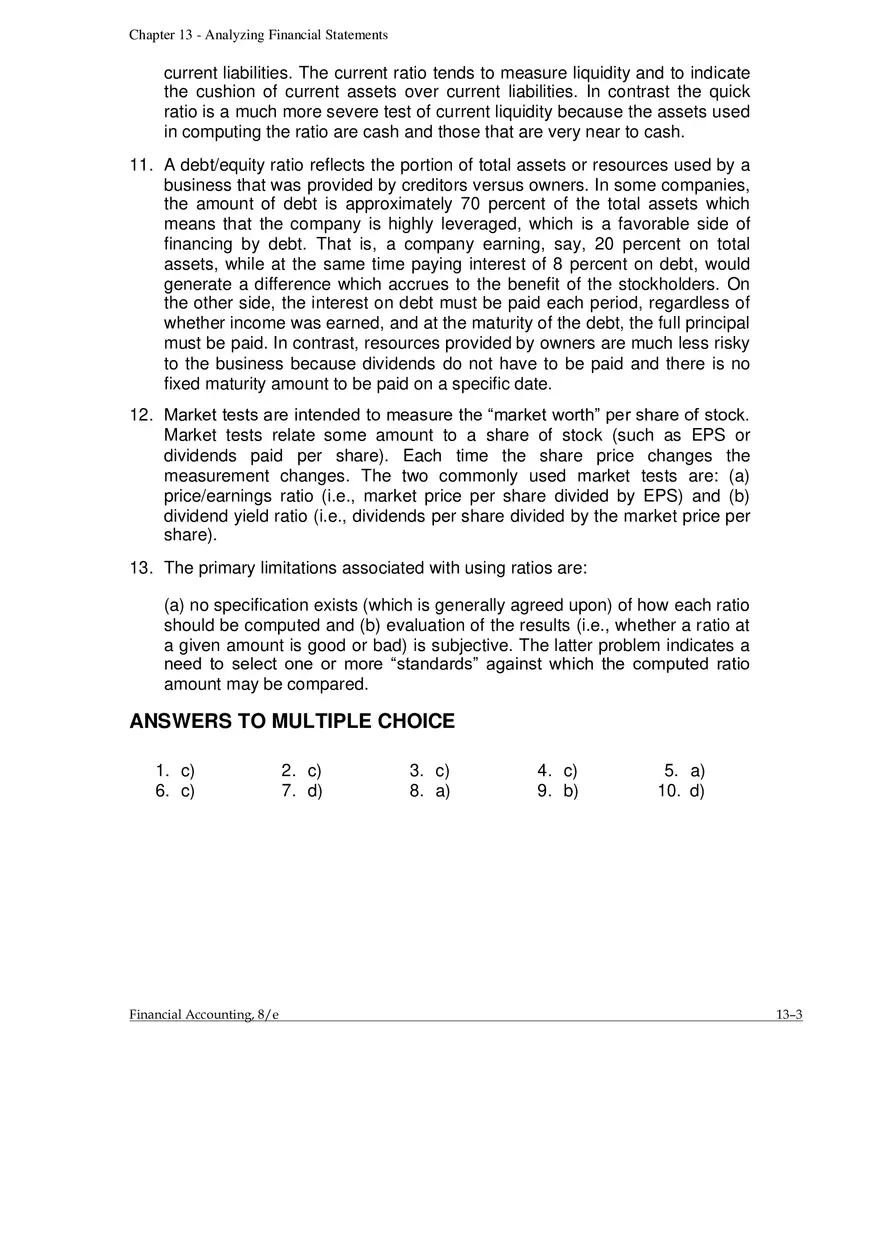 Chapter 13 Analyzing Financial Statements Answers to Questions - Page 3