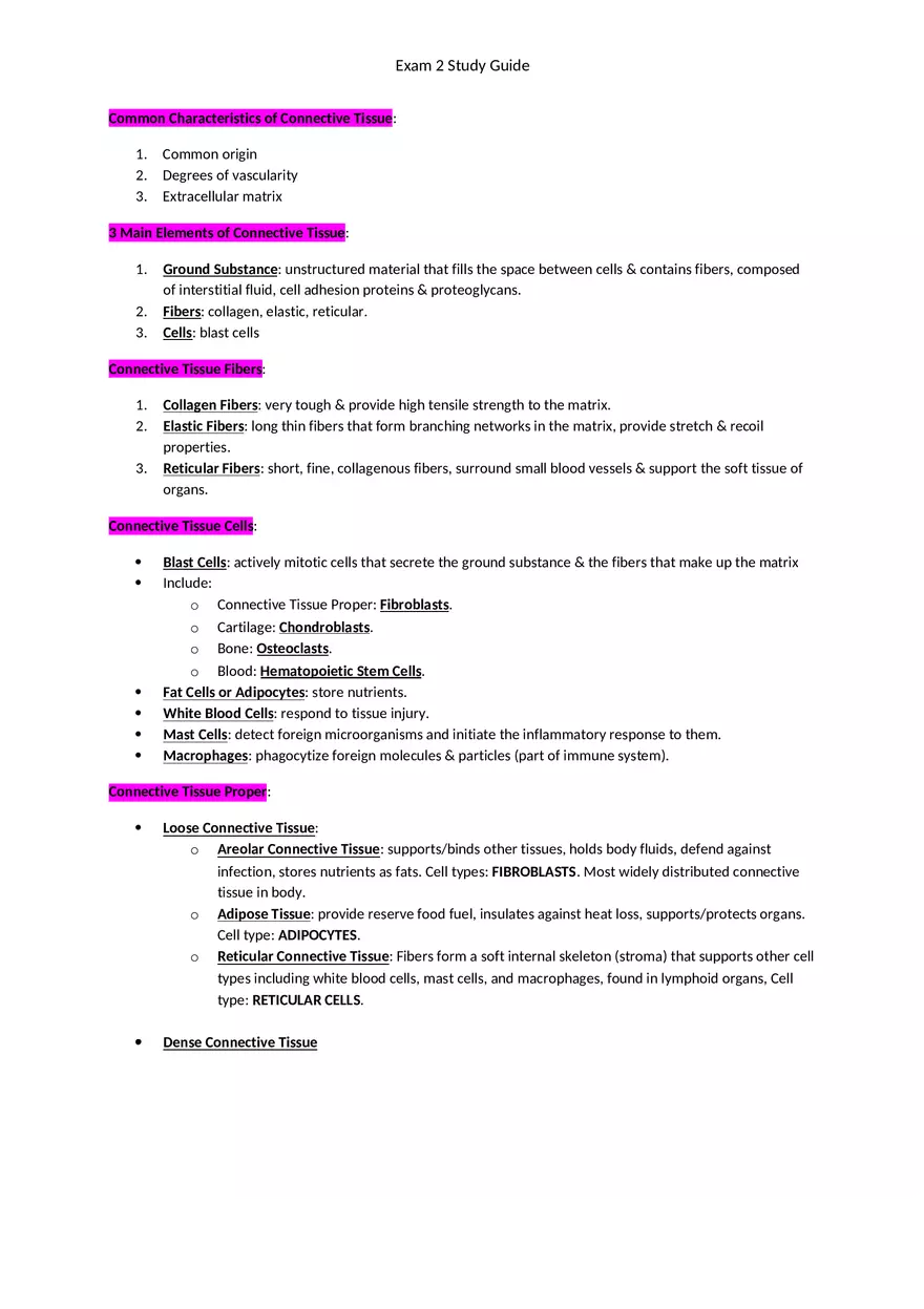 Exam 2 Study Guide Chapter 4 Tissues - Page 5