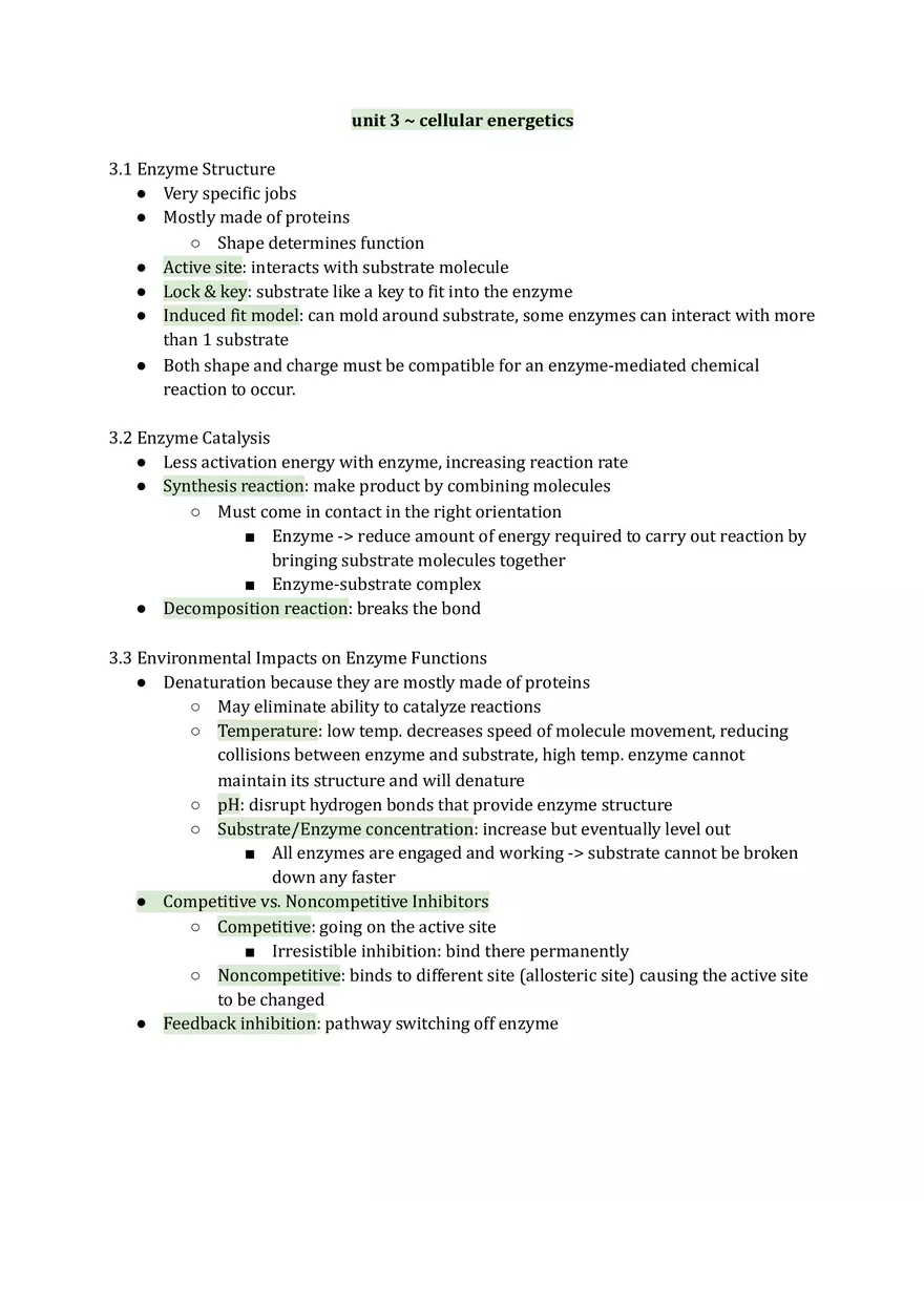 Unit 3 Cellular Energetics - Page 1