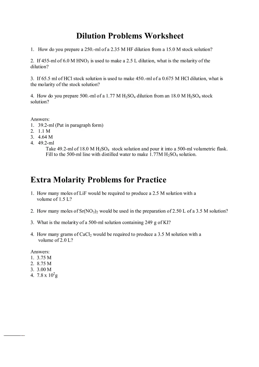 Molarity Problems Worksheet - Page 2