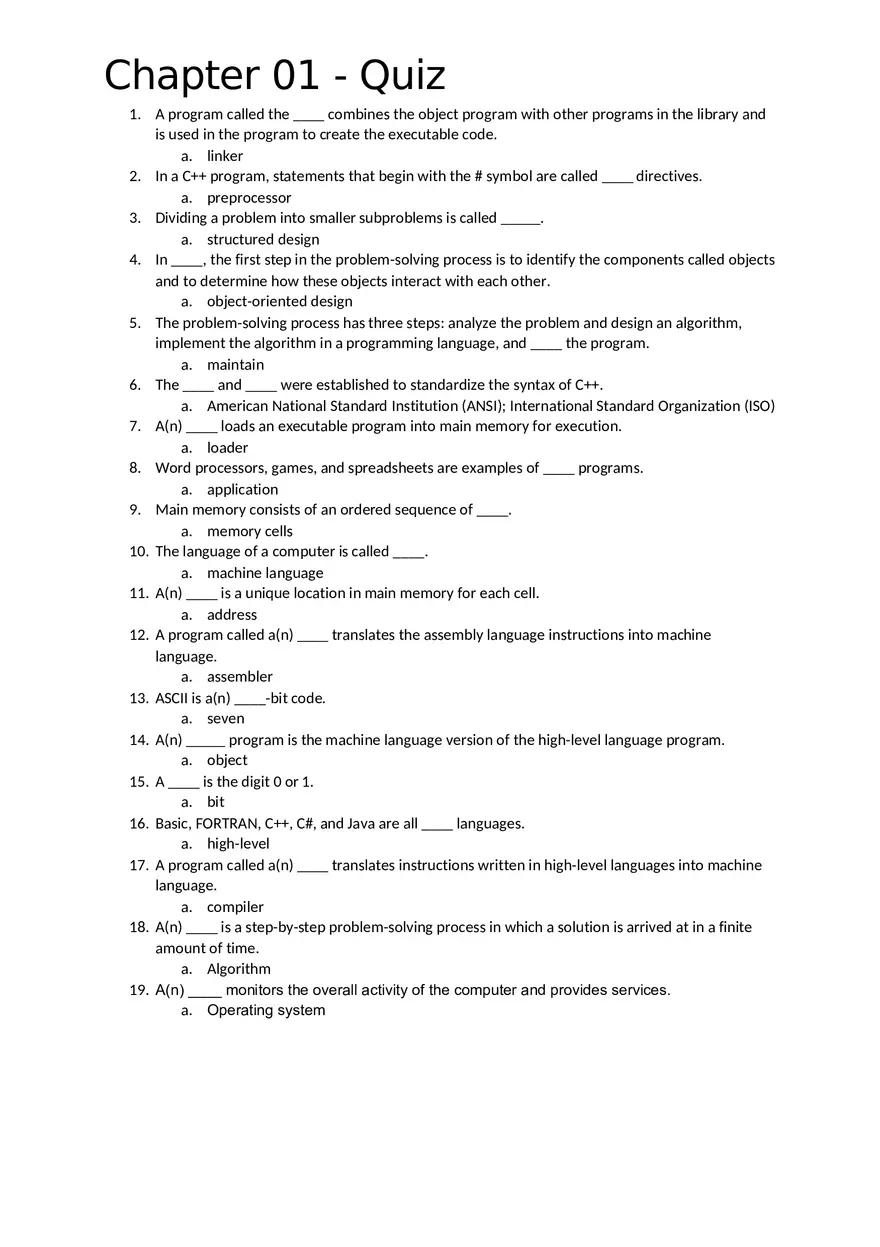 Computers and Programming Chapter 01 - Quiz - Page 1