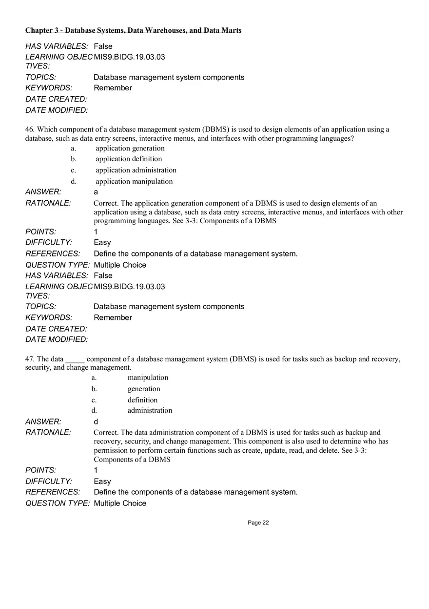 Chapter 3 Database Systems, Data Warehouses, and Data Marts Multiple Choice - Page 7