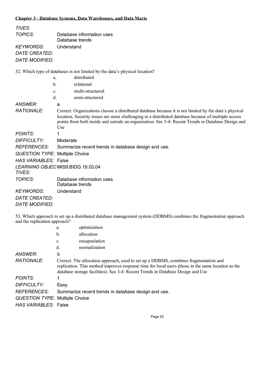 Chapter 3 Database Systems, Data Warehouses, and Data Marts Multiple Choice - Page 10