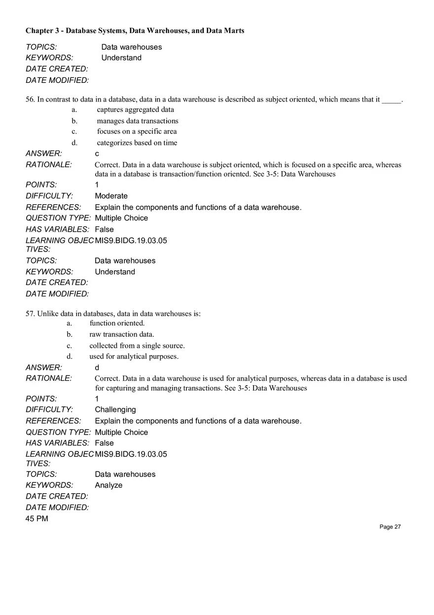 Chapter 3 Database Systems, Data Warehouses, and Data Marts Multiple Choice - Page 12
