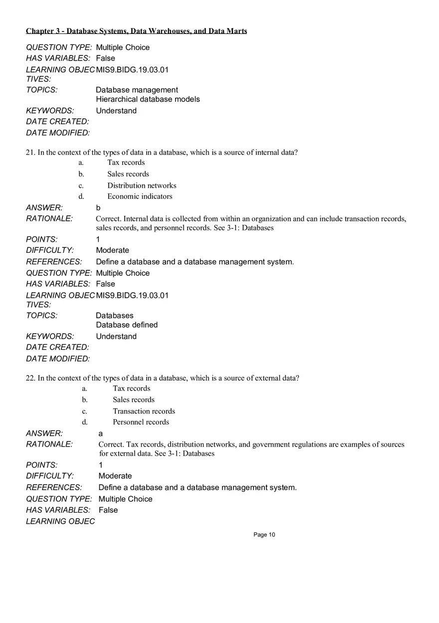 Chapter 3 Database Systems, Data Warehouses, and Data Marts Multiple Choice - Page 13