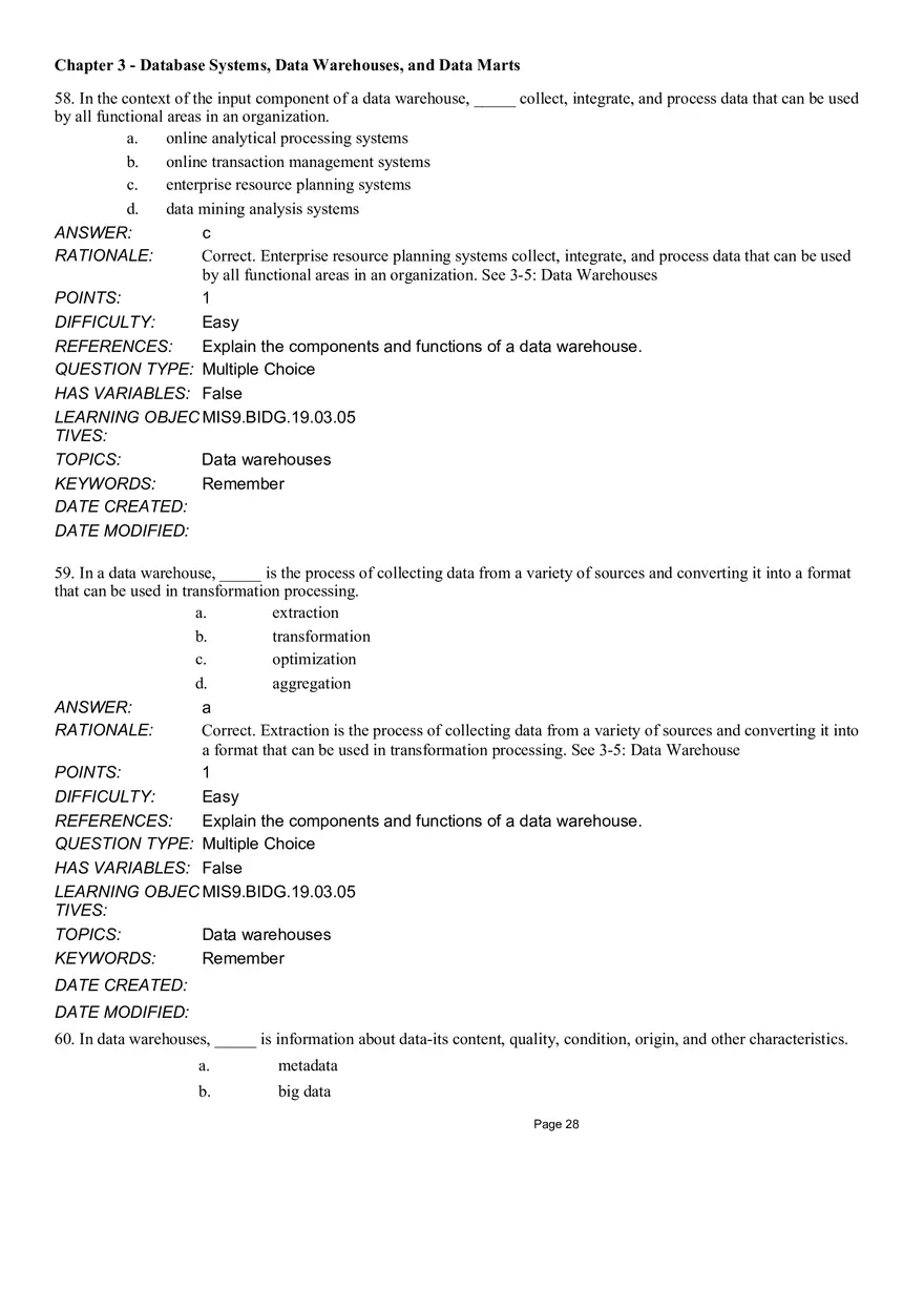 Chapter 3 Database Systems, Data Warehouses, and Data Marts Multiple Choice - Page 14