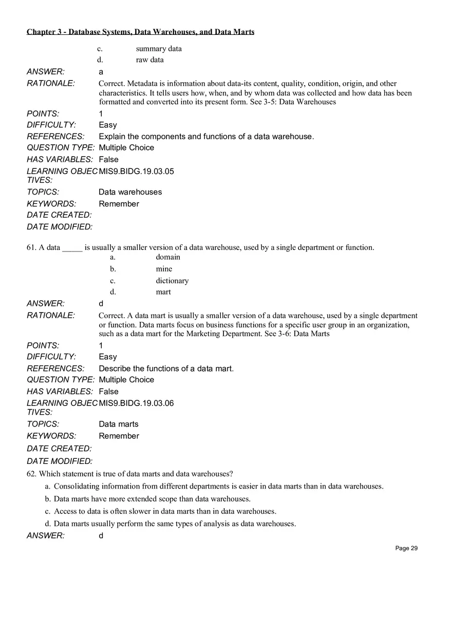 Chapter 3 Database Systems, Data Warehouses, and Data Marts Multiple Choice - Page 15