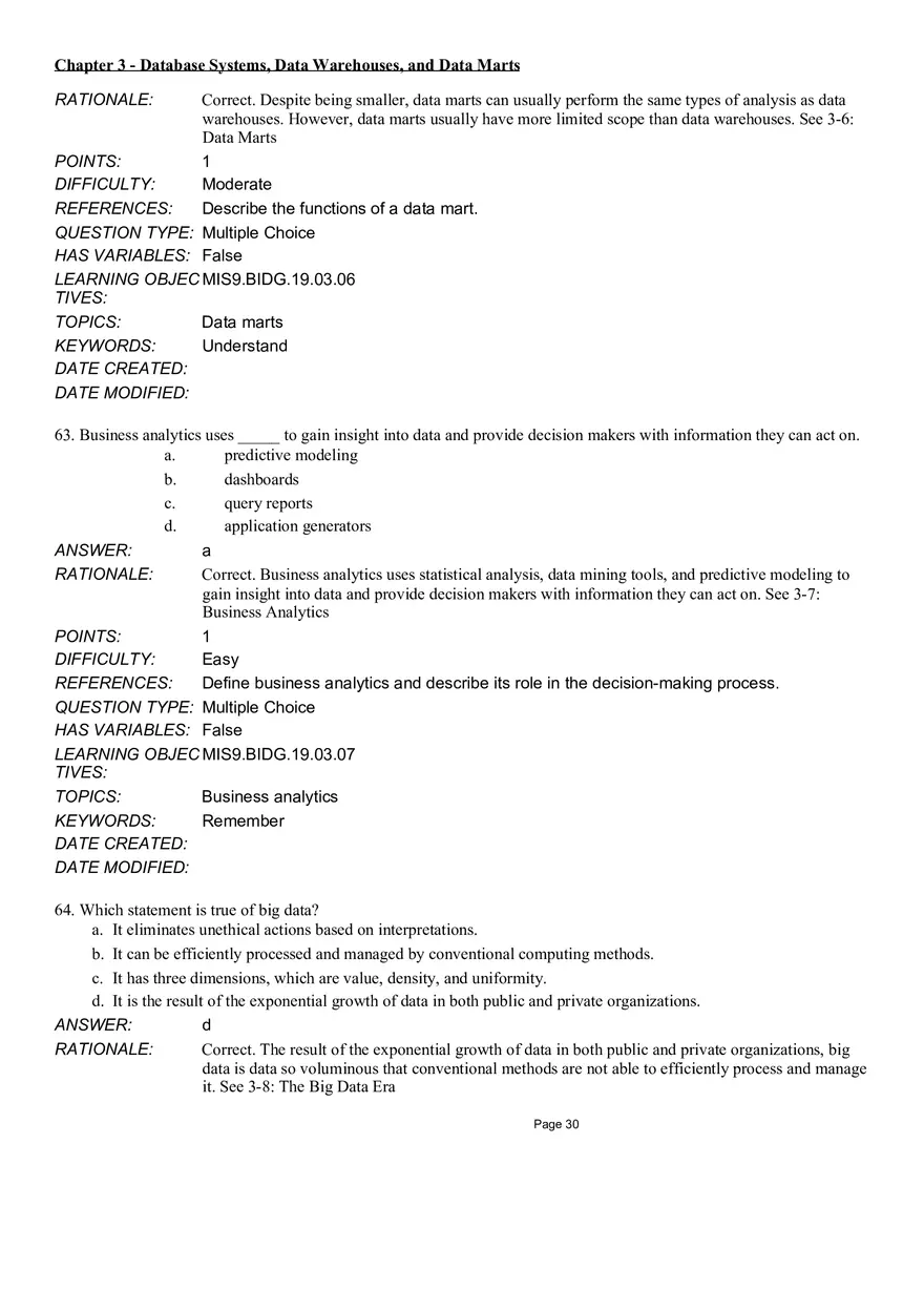 Chapter 3 Database Systems, Data Warehouses, and Data Marts Multiple Choice - Page 16