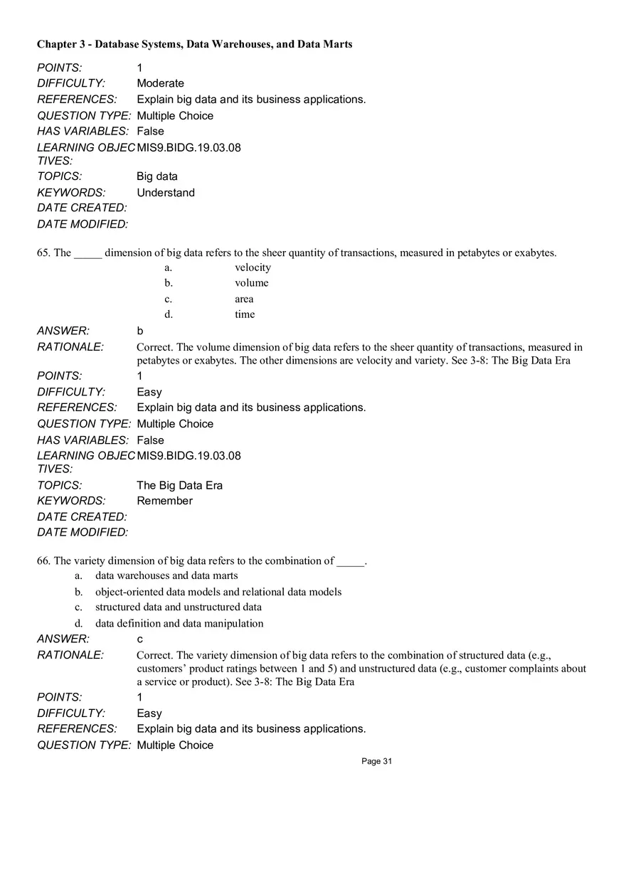 Chapter 3 Database Systems, Data Warehouses, and Data Marts Multiple Choice - Page 17
