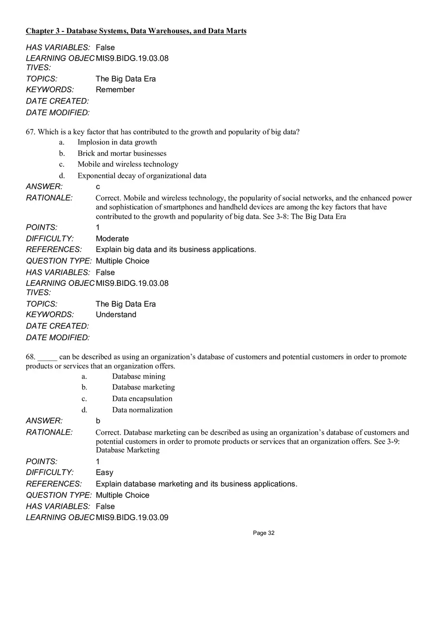 Chapter 3 Database Systems, Data Warehouses, and Data Marts Multiple Choice - Page 18
