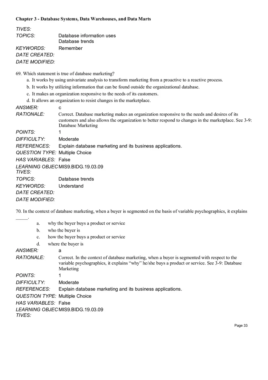 Chapter 3 Database Systems, Data Warehouses, and Data Marts Multiple Choice - Page 19