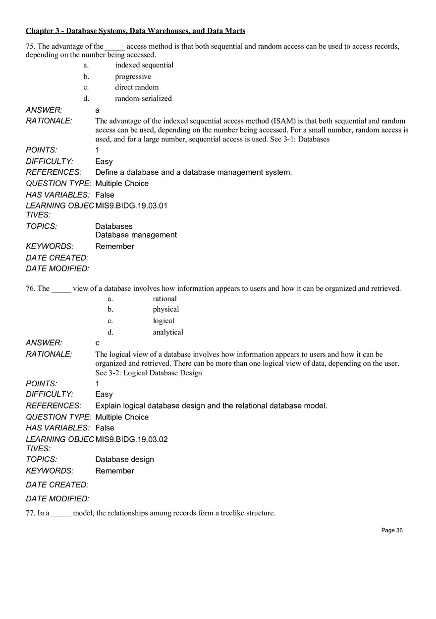 Chapter 3 Database Systems, Data Warehouses, and Data Marts Multiple Choice - Page 22