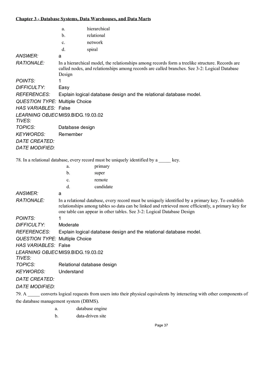 Chapter 3 Database Systems, Data Warehouses, and Data Marts Multiple Choice - Page 23